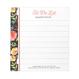 Colourful English Garden Watercolor Flowers Notepad