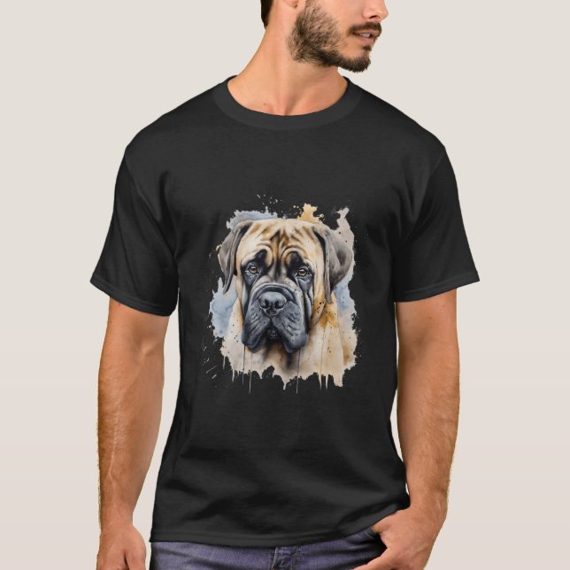 Colourful English Mastiff Watercolor Art T-Shirt (Front)