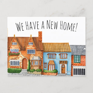 Colourful English Village Change of Address Postcard