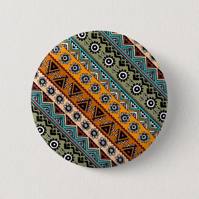 Colourful ethnic aztec patterns design 6 cm round badge (Front)