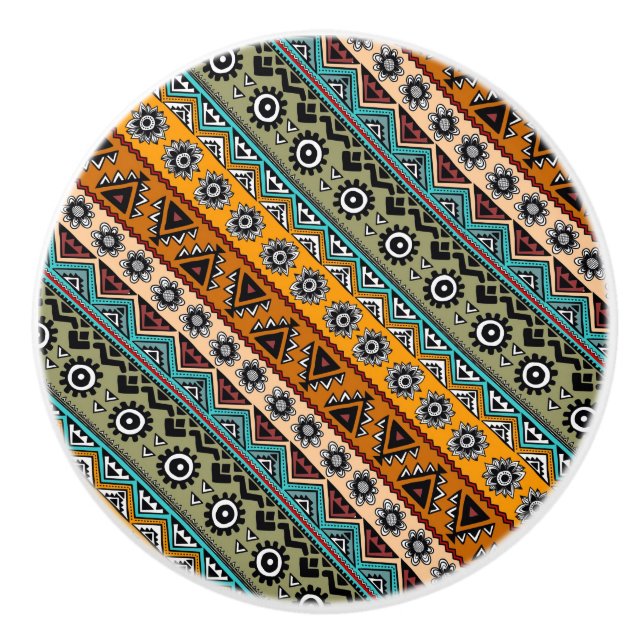 Colourful ethnic aztec patterns design decorative ceramic knob (Front)