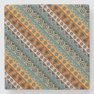 Colourful ethnic aztec patterns design decorative stone coaster