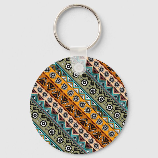 Colourful ethnic aztec patterns design key ring (Front)