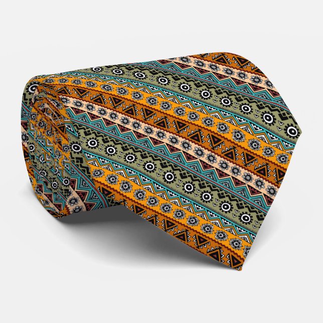 Colourful ethnic aztec patterns design tie (Rolled)