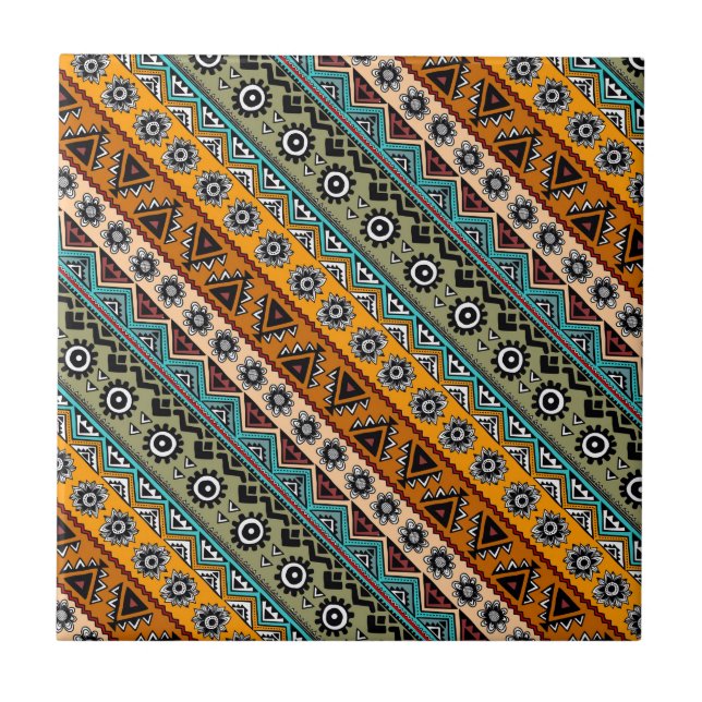Colourful ethnic aztec patterns design tile (Front)