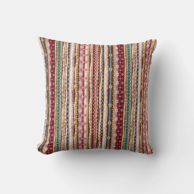 Colourful Ethnic Boho Tribal Pattern Cushion (Front)