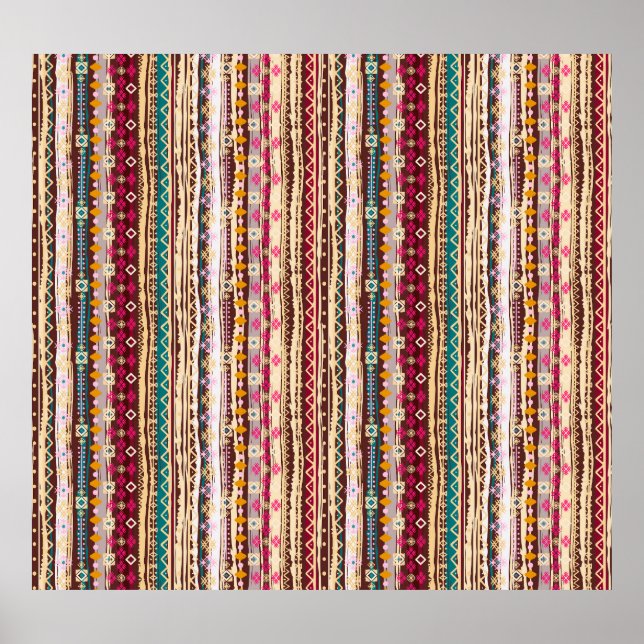 Colourful Ethnic Boho Tribal Pattern Poster (Front)