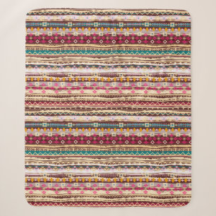 Colourful Ethnic Boho Tribal Pattern Sherpa Blanket