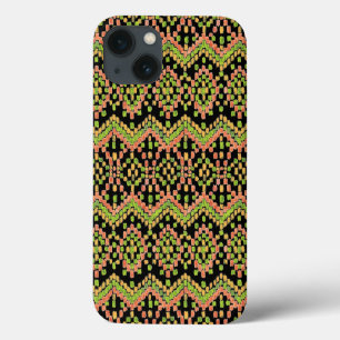 Colourful Ethnic Ikat Pattern on Black iPhone 13 Case