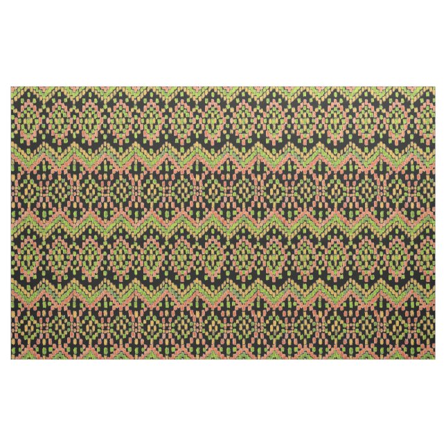 Colourful Ethnic Ikat Pattern on Black Fabric (Yard)