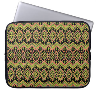 Colourful Ethnic Ikat Pattern on Black Laptop Sleeve