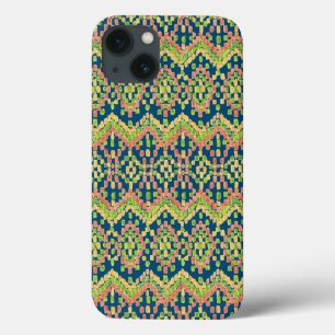 Colourful Ethnic Ikat Pattern on Blue iPhone 13 Case
