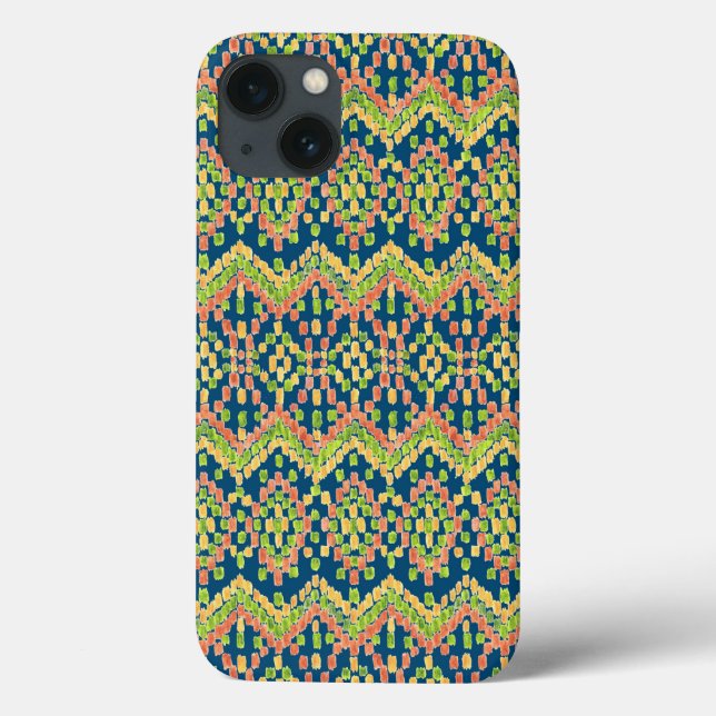 Colourful Ethnic Ikat Pattern on Blue Case-Mate iPhone Case (Back)