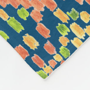 Colourful Ethnic Ikat Pattern on Blue Fleece Blanket