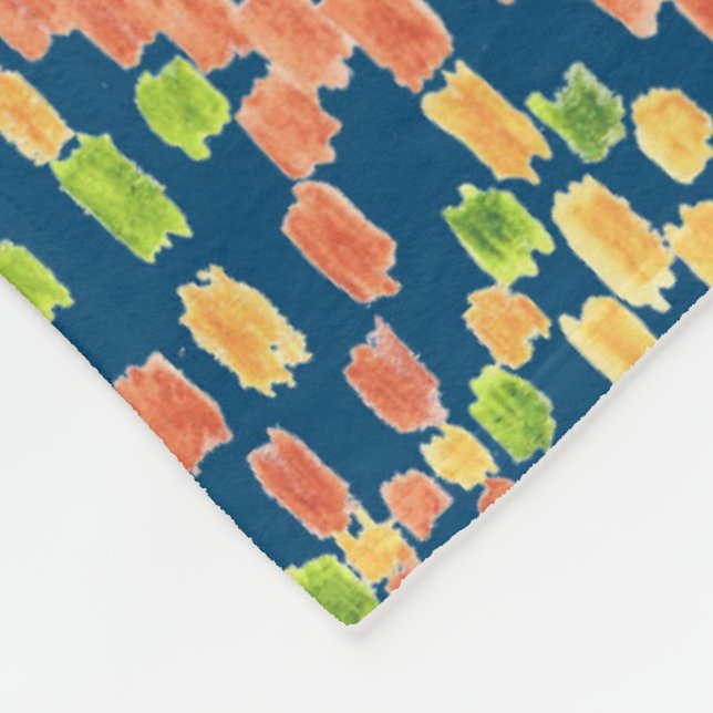 Colourful Ethnic Ikat Pattern on Blue Fleece Blanket (Corner)