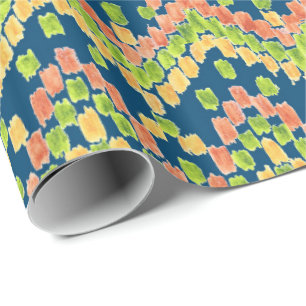 Colourful Ethnic Ikat Pattern on Blue Wrapping Paper