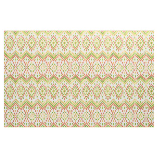 Colourful Ethnic Ikat Pattern on White Fabric (Yard)