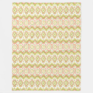 Colourful Ethnic Ikat Pattern on White to Fleece Blanket