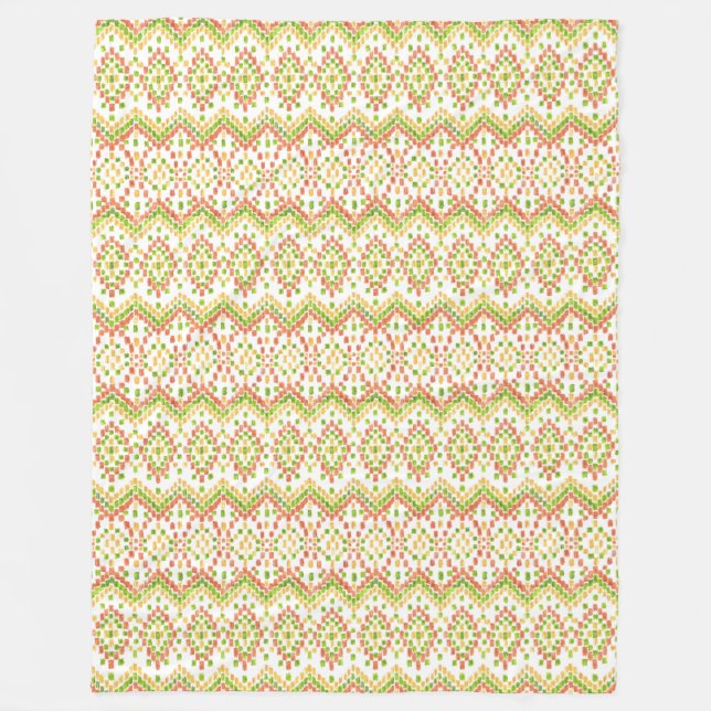 Colourful Ethnic Ikat Pattern on White to Fleece Blanket (Front)