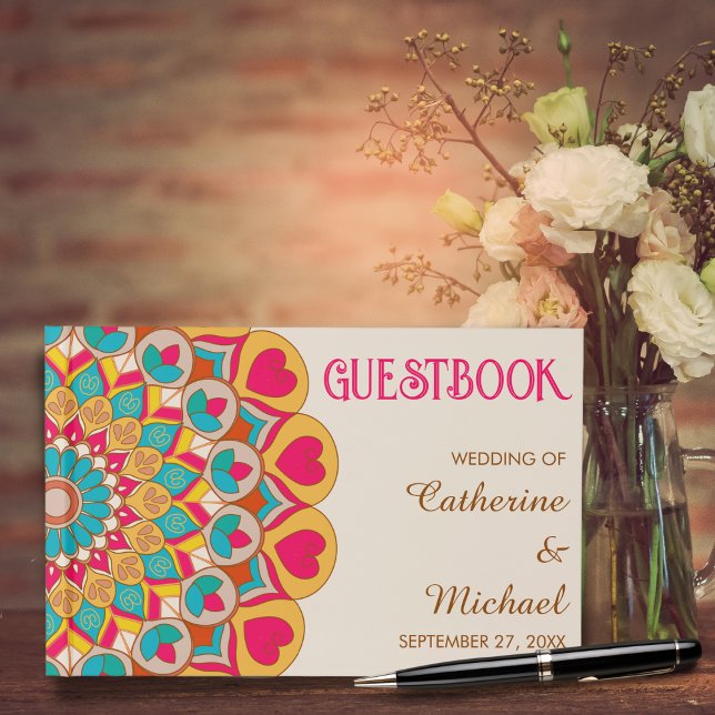 Colourful Ethnic Mandala Bold & Bright Wedding  Guest Book (Creator Uploaded)