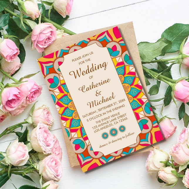 Colourful Ethnic Mandala Bold & Bright Wedding  Invitation (Creator Uploaded)