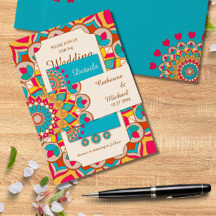 Colourful Ethnic Mandala Bold & Bright Wedding  Invitation Belly Band