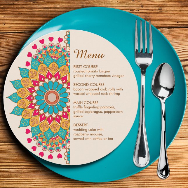 Colourful Ethnic Mandala Bold & Bright Wedding  Menu (Creator Uploaded)
