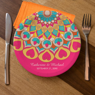 Colourful Ethnic Mandala Bold & Bright Wedding Paper Plate