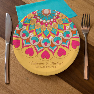 Colourful Ethnic Mandala Bold & Bright Wedding  Paper Plate