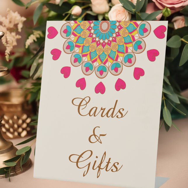 Colourful Ethnic Mandala Bold & Bright Wedding  Pedestal Sign (Creator Uploaded)