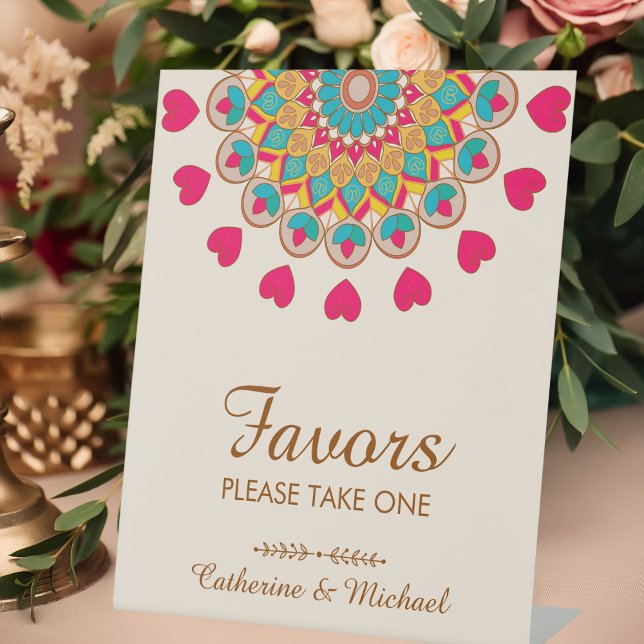 Colourful Ethnic Mandala Bold & Bright Wedding  Pedestal Sign (Creator Uploaded)