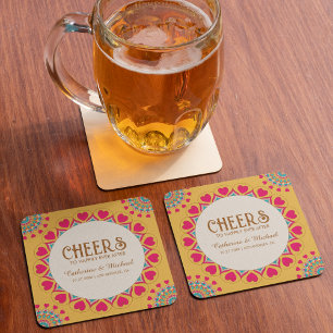 Colourful Ethnic Mandala Bold & Bright Wedding Square Paper Coaster