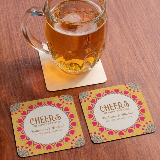 Colourful Ethnic Mandala Bold & Bright Wedding  Square Paper Coaster (Creator Uploaded)