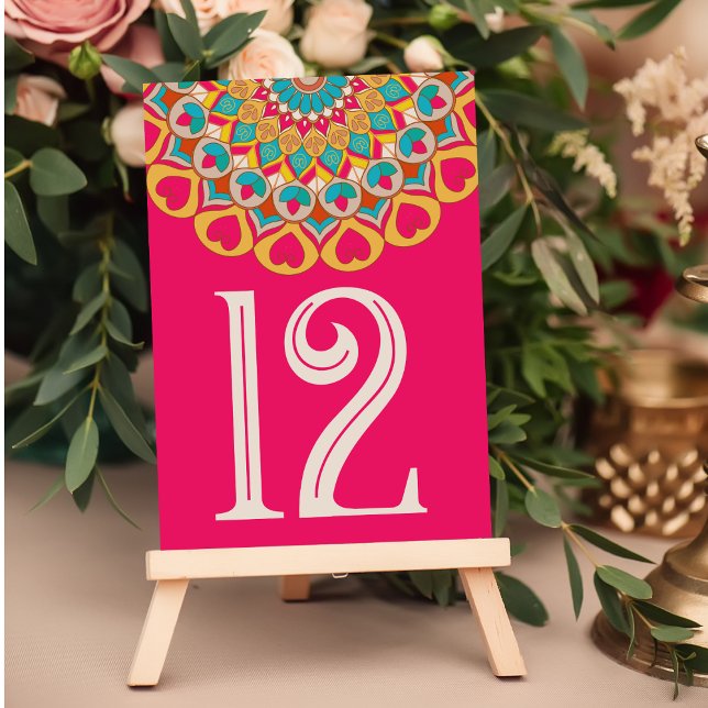 Colourful Ethnic Mandala Bold & Bright Wedding  Table Number (Creator Uploaded)