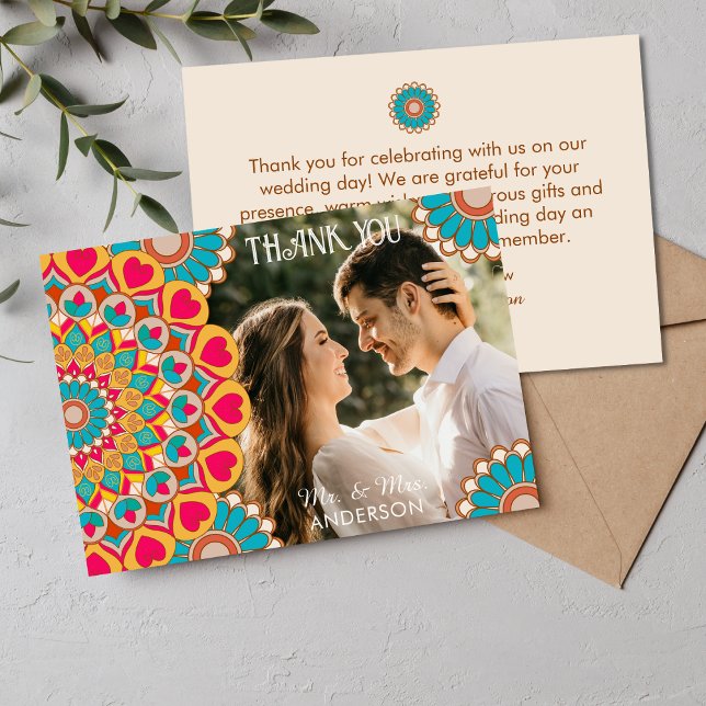 Colourful Ethnic Mandala Bold & Bright Wedding  Thank You Card (Creator Uploaded)