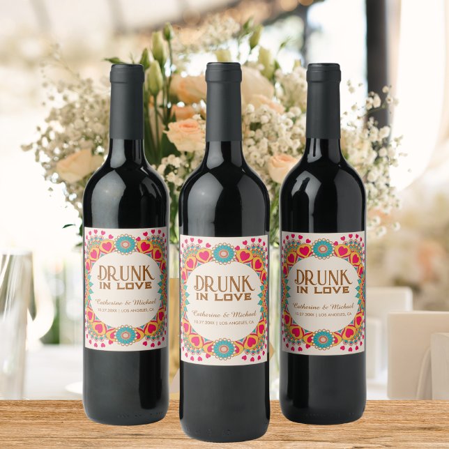 Colourful Ethnic Mandala Bold & Bright Wedding  Wine Label (Creator Uploaded)