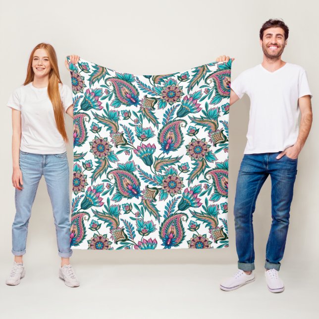 Colourful ethnic paisley pattern fleece blanket (In Situ)