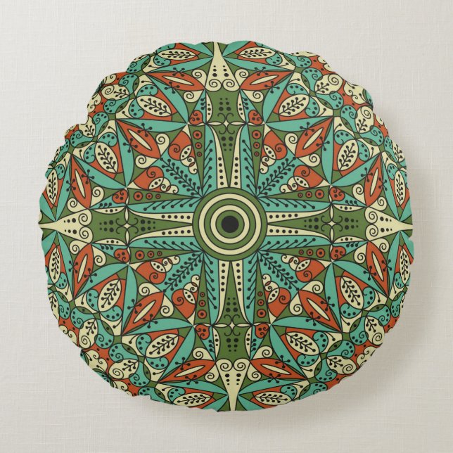 Colourful ethnic patterned background. Arabesque v Round Cushion (Front)