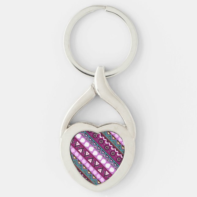 Colourful ethnic patterns design mouse pad key ring (Front)