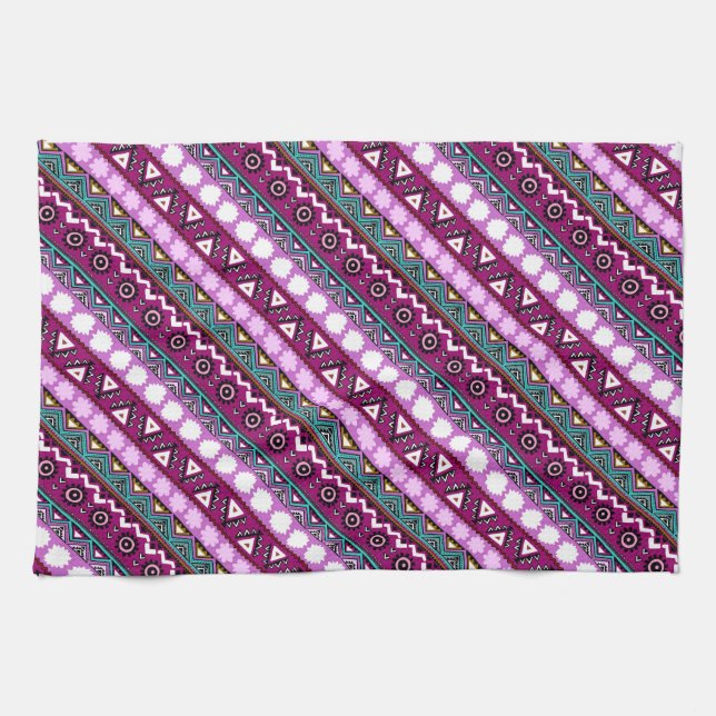 Colourful ethnic patterns design tea towel (Horizontal)