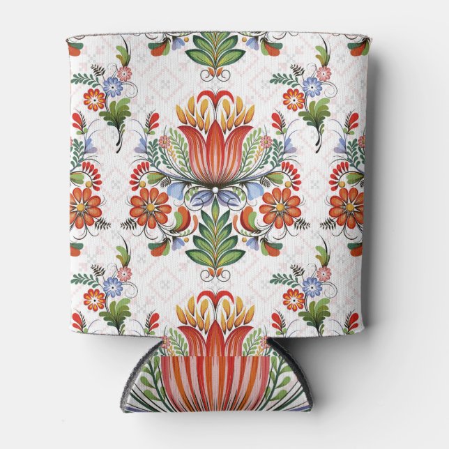 Colourful Ethnic Petrykivka: Ukrainian Flowers. Can Cooler (Front)