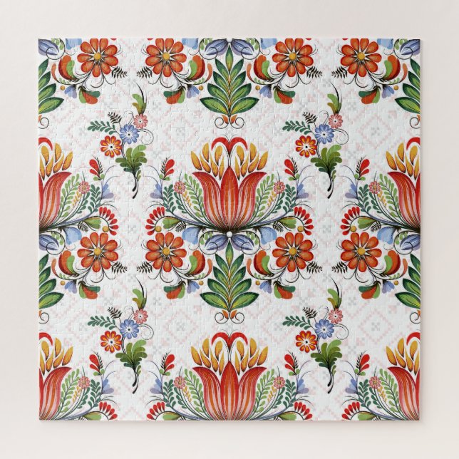 Colourful Ethnic Petrykivka: Ukrainian Flowers. Jigsaw Puzzle (Vertical)