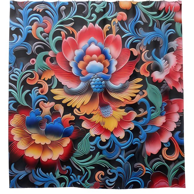  "Colourful Ethnic Print Shower Curtain" Shower Curtain (Front)