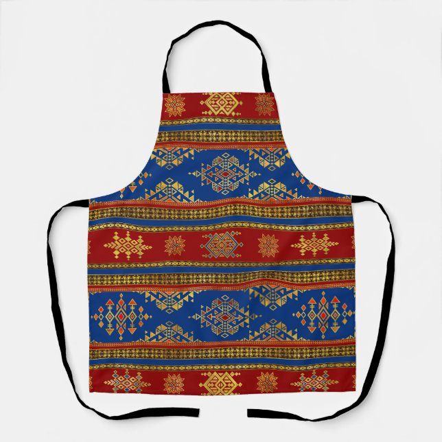 Colourful Etnic Ornament - blue and red Apron (Front)
