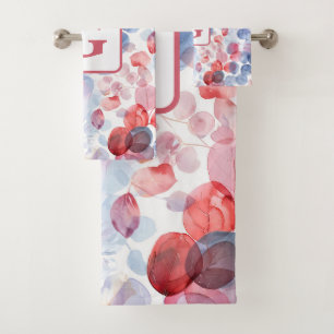 Colourful Eucalyptus Watercolor Leaves monogram Bath Towel Set