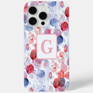 Colourful Eucalyptus Watercolor Leaves monogram iPhone 15 Pro Max Case