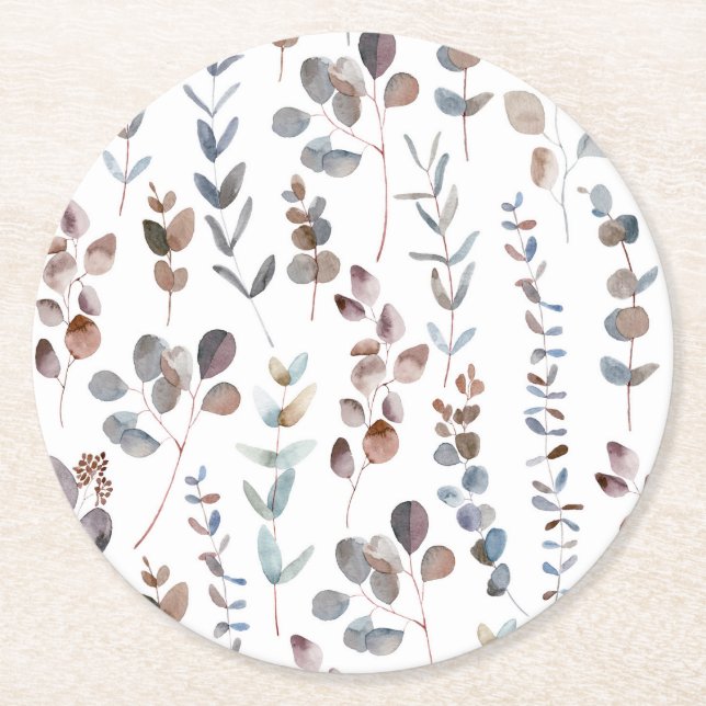 Colourful Eucalyptus Watercolor  Round Paper Coaster (Front)