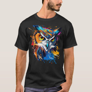 Colourful Eurasian Eagle Owl Owls Lover Splash Art T-Shirt