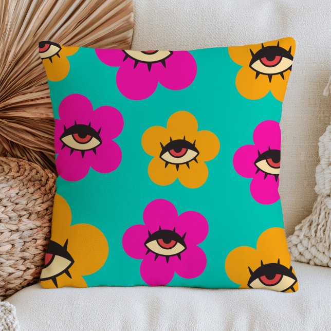 Colourful Evil Eye Flowers Maximalist Floral Cushion (Creator Uploaded)