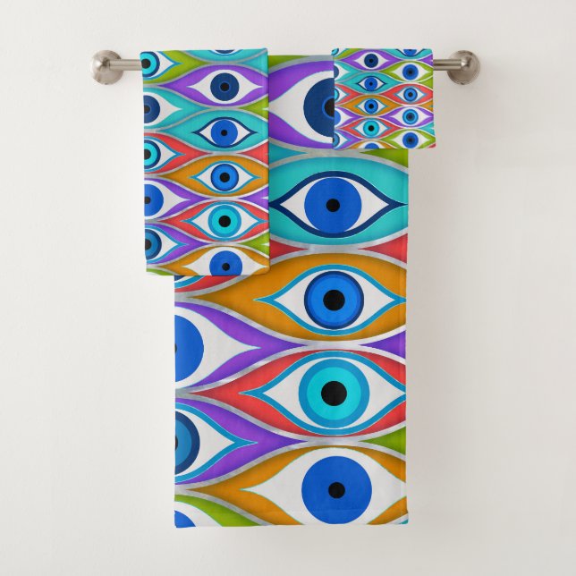 Colourful Evil Eye protection pattern Bath Towel Set (Insitu)
